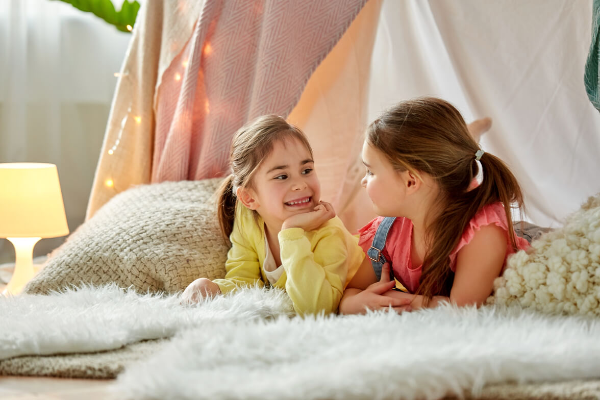 Children inside a tent 